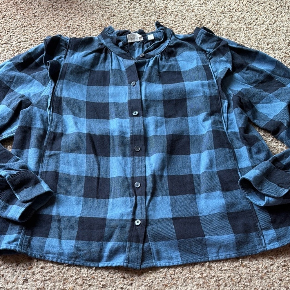 NWT Aritzia Blue and Black Plaid flannel shirt size S
